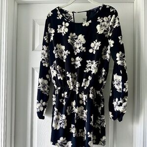 Long sleeve black and cream floral romper